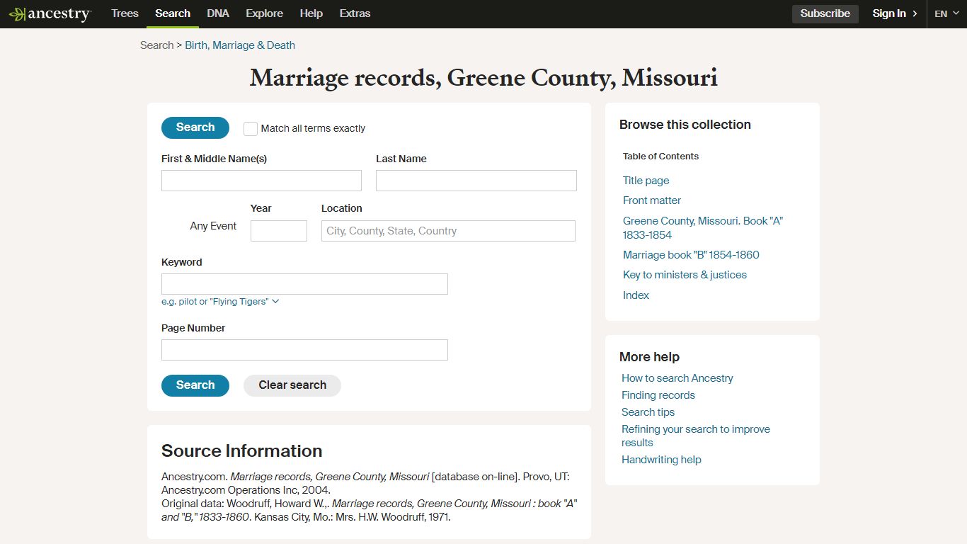 Marriage records, Greene County, Missouri - ancestry.com